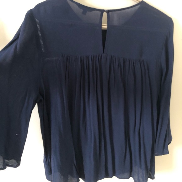 Navy long sleeve blouse w/ cutouts - Picture 3 of 3